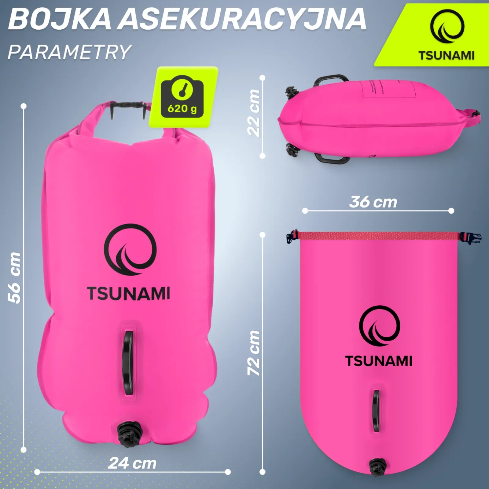 4FIZJO Bojka asekuracyjna do pływania z suchą kieszenią 2w1 TSUNAMI różowa New