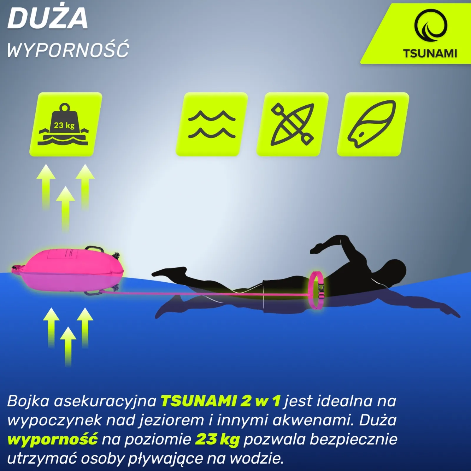 4FIZJO Bojka asekuracyjna do pływania z suchą kieszenią 2w1 TSUNAMI różowa New