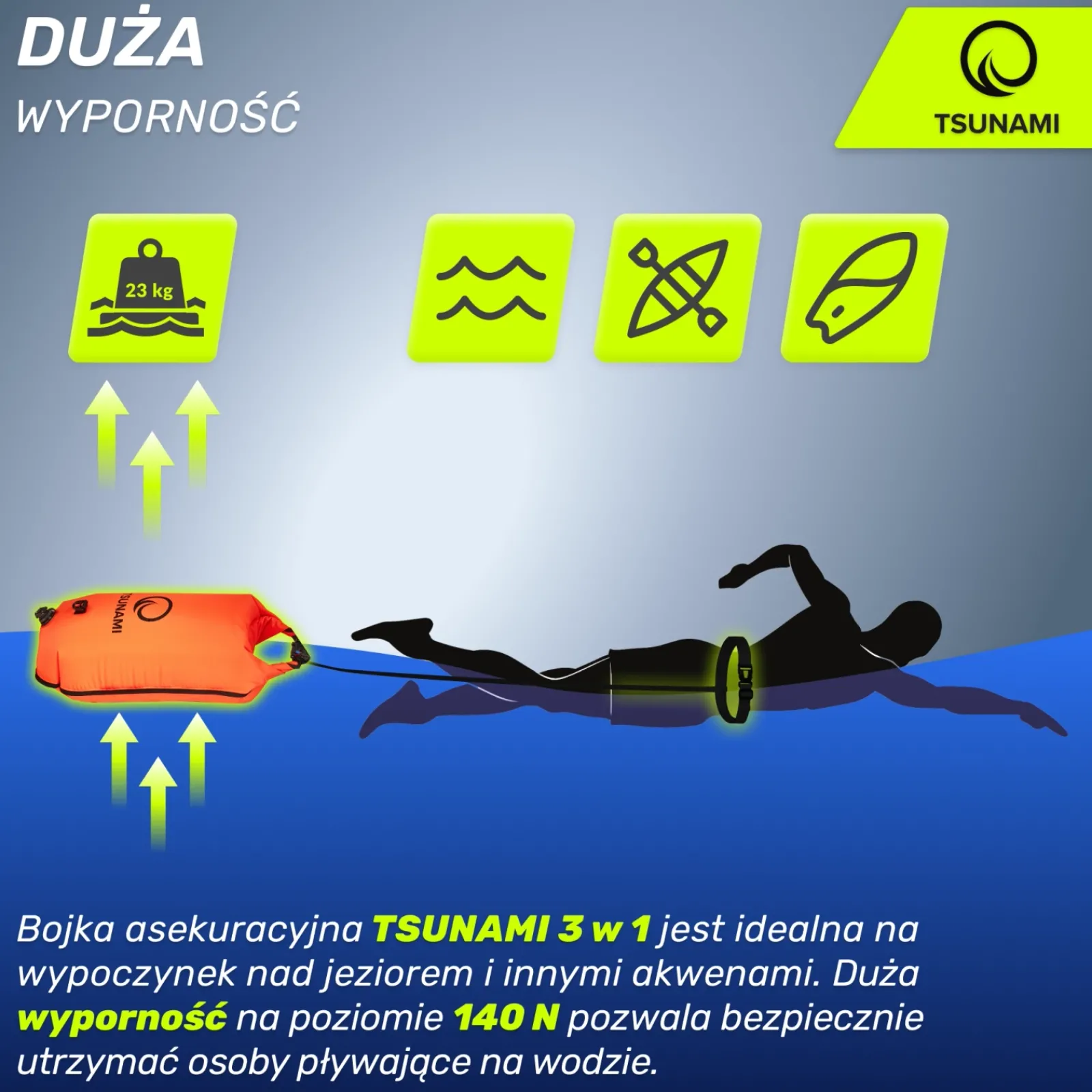 4FIZJO Bojka asekuracyjna do pływania dmuchana 3w1 TSUNAMI