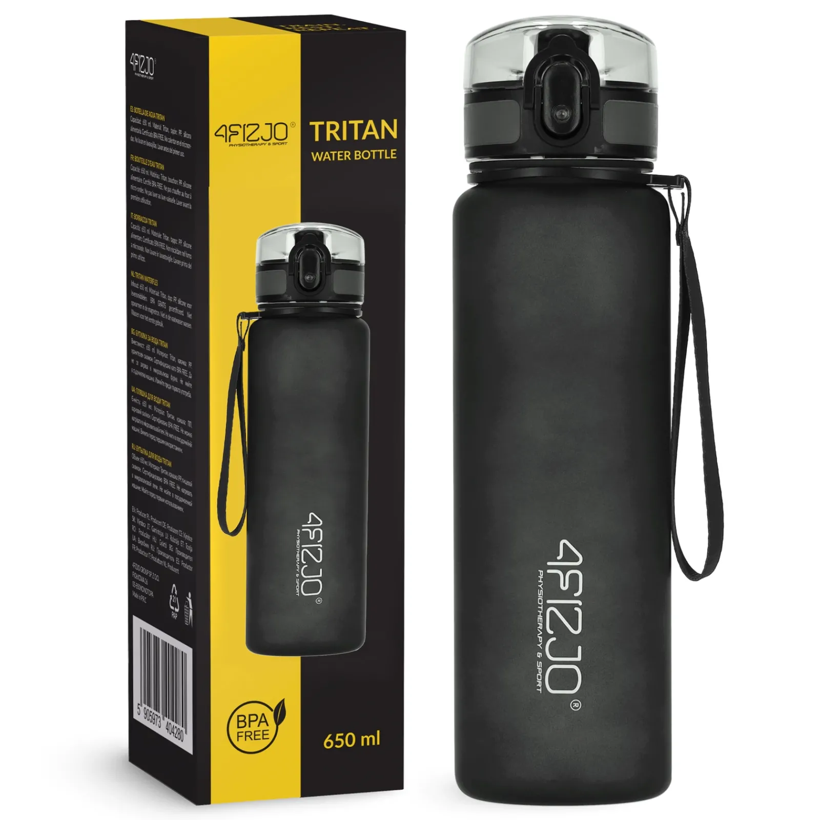 4FIZJO Butelka sportowa na wodę 650 ml czarna