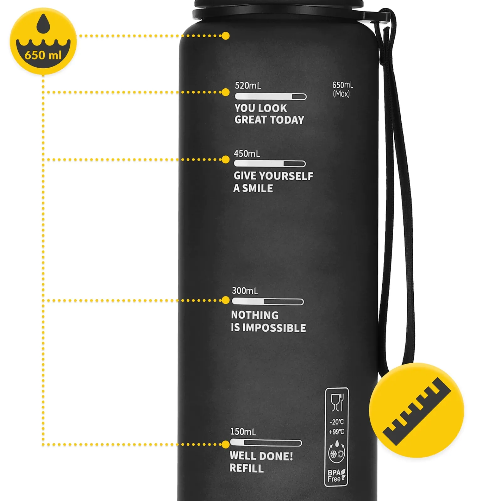 4FIZJO Butelka sportowa na wodę 650 ml czarna