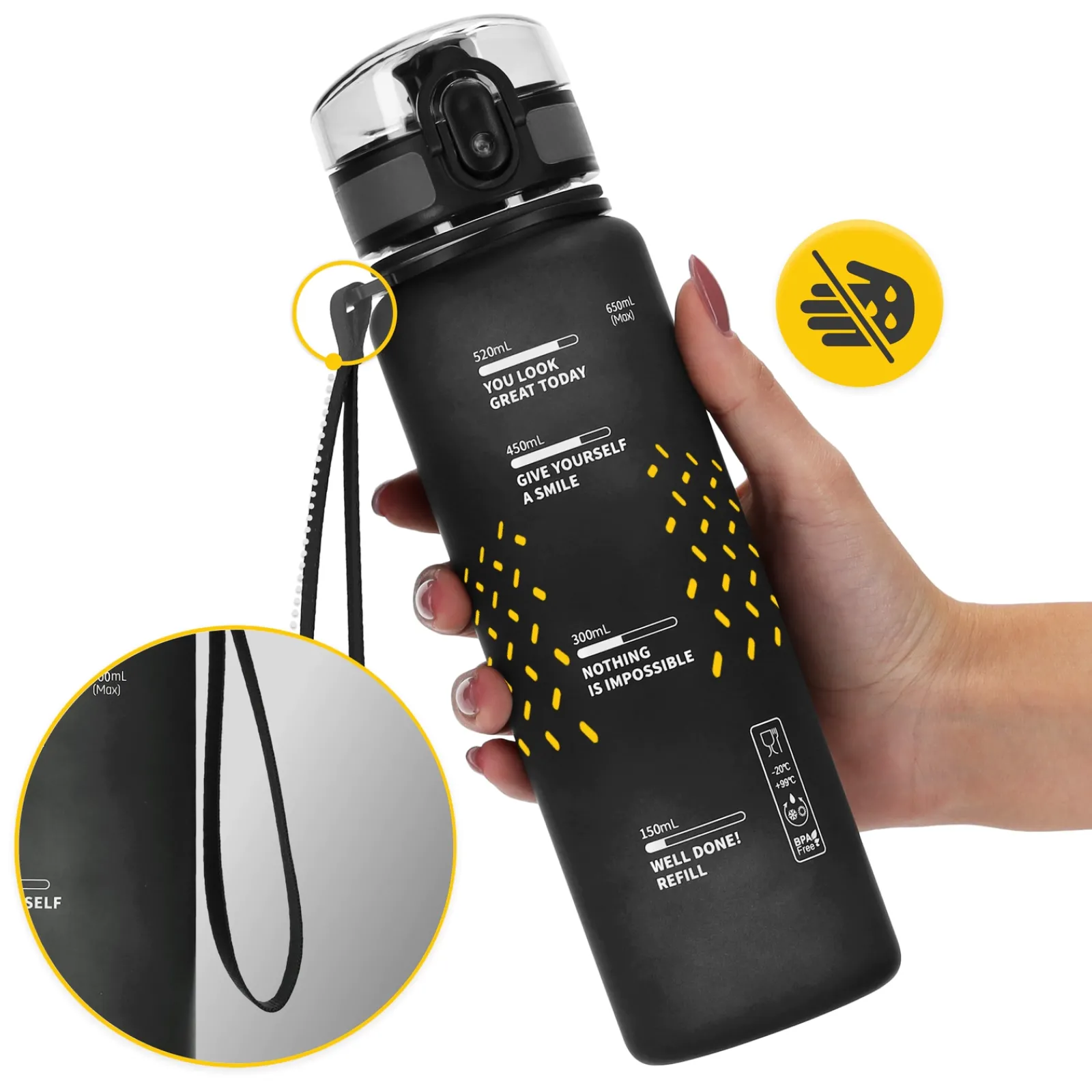 4FIZJO Butelka sportowa na wodę 650 ml czarna