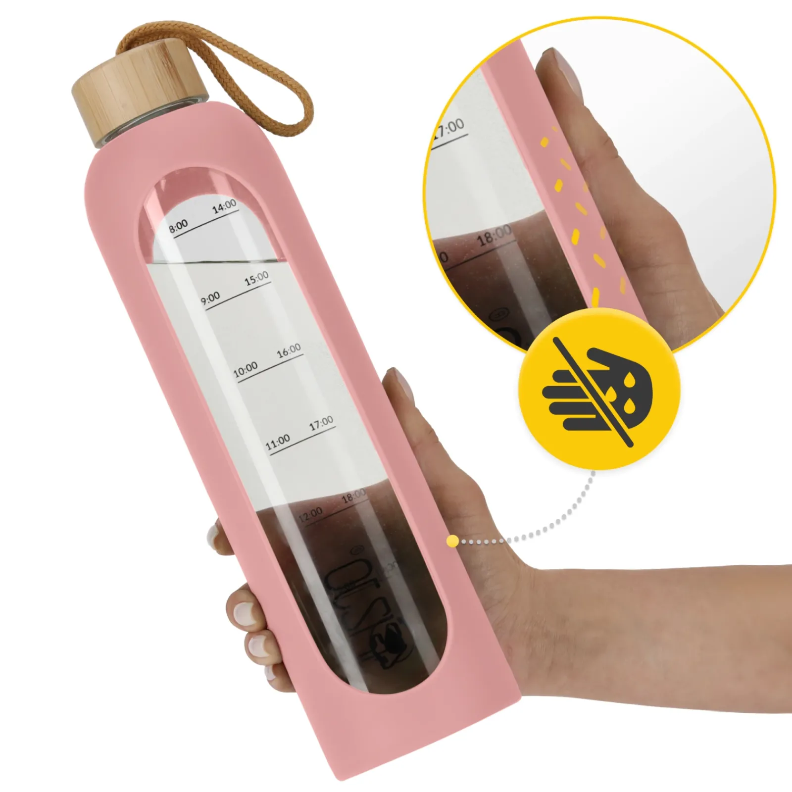 4FIZJO Butelka szklana na wodę 1 L różowa Clearance