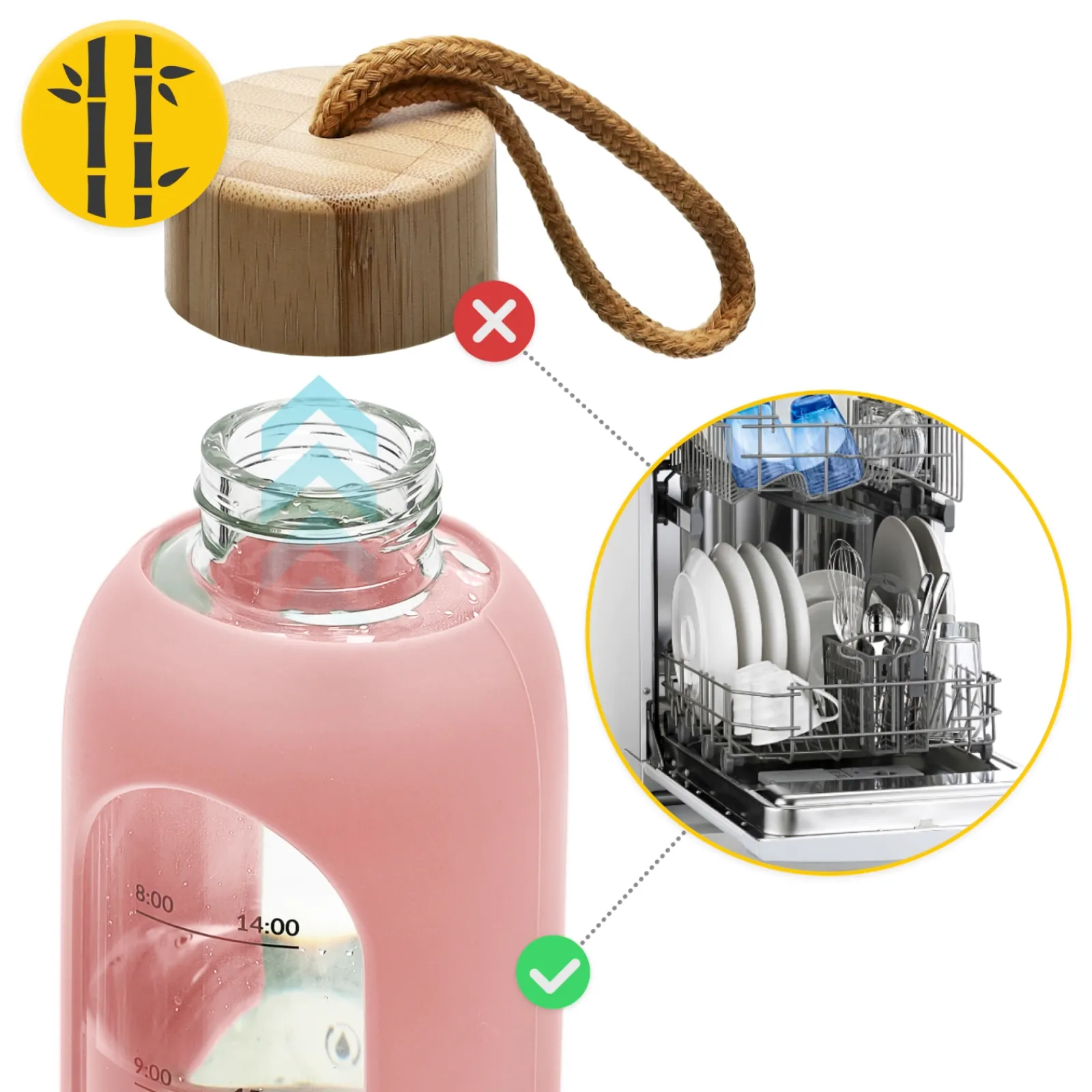 4FIZJO Butelka szklana na wodę 1 L różowa Clearance