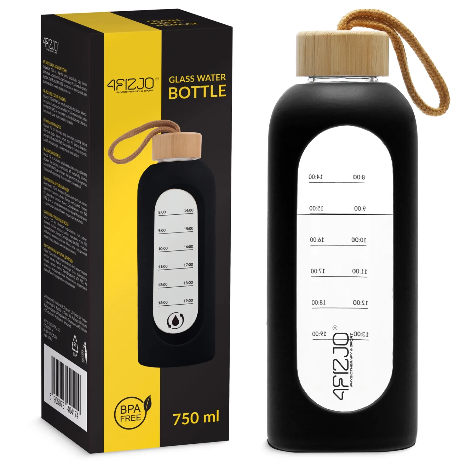4FIZJO Butelka szklana na wodę 750 ml czarna New
