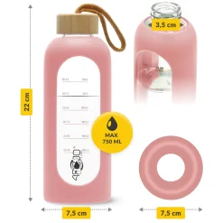 4FIZJO Butelka szklana na wodę 750 ml różowa New