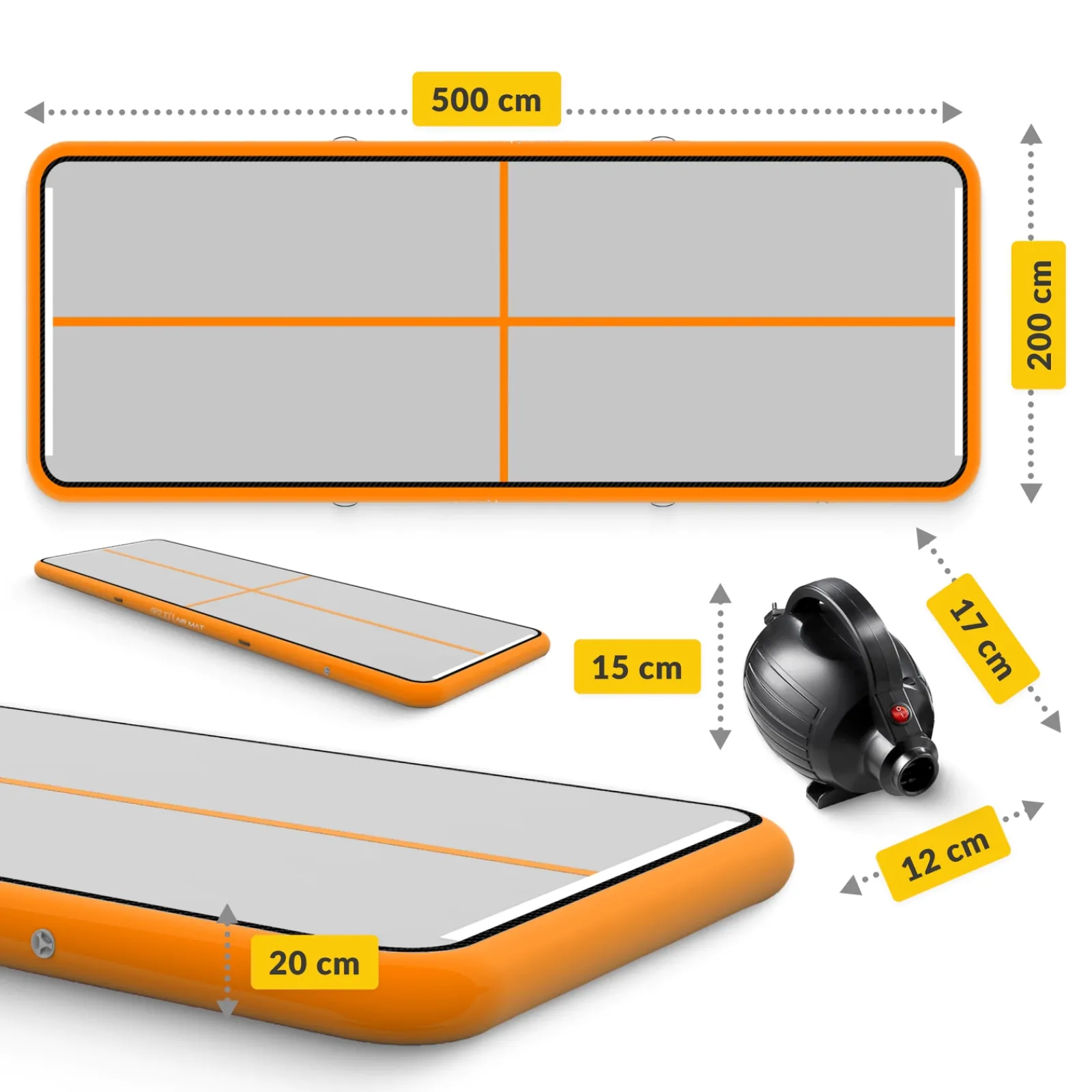 4FIZJO Ścieżka akrobatyczna AIR MAT 5 x 2 x 0,2 m z pompką Hot
