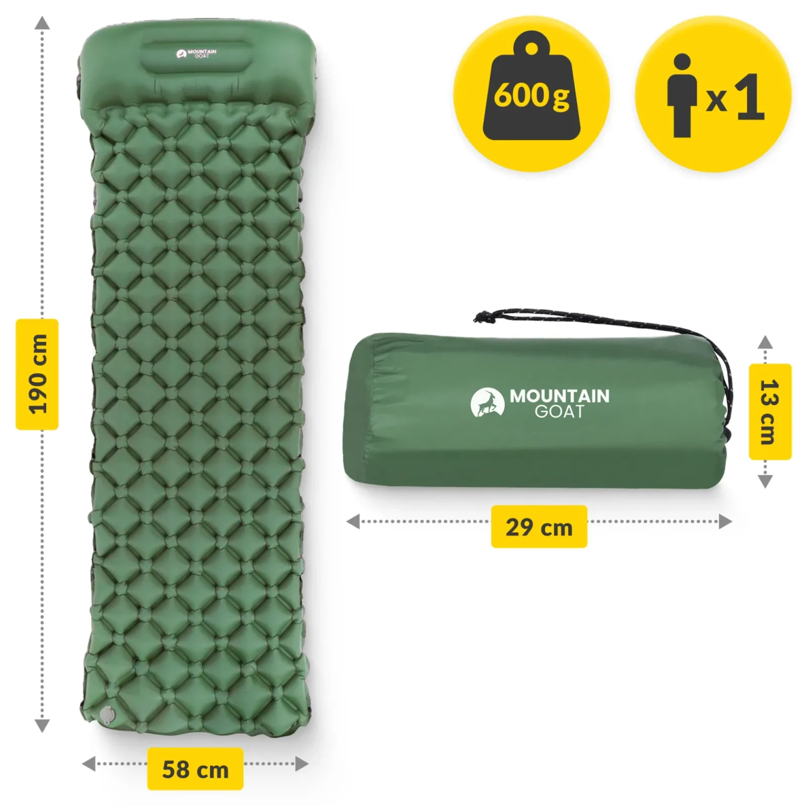 4FIZJO Dmuchany materac turystyczny jednoosobowy Mountain Goat khaki Discount