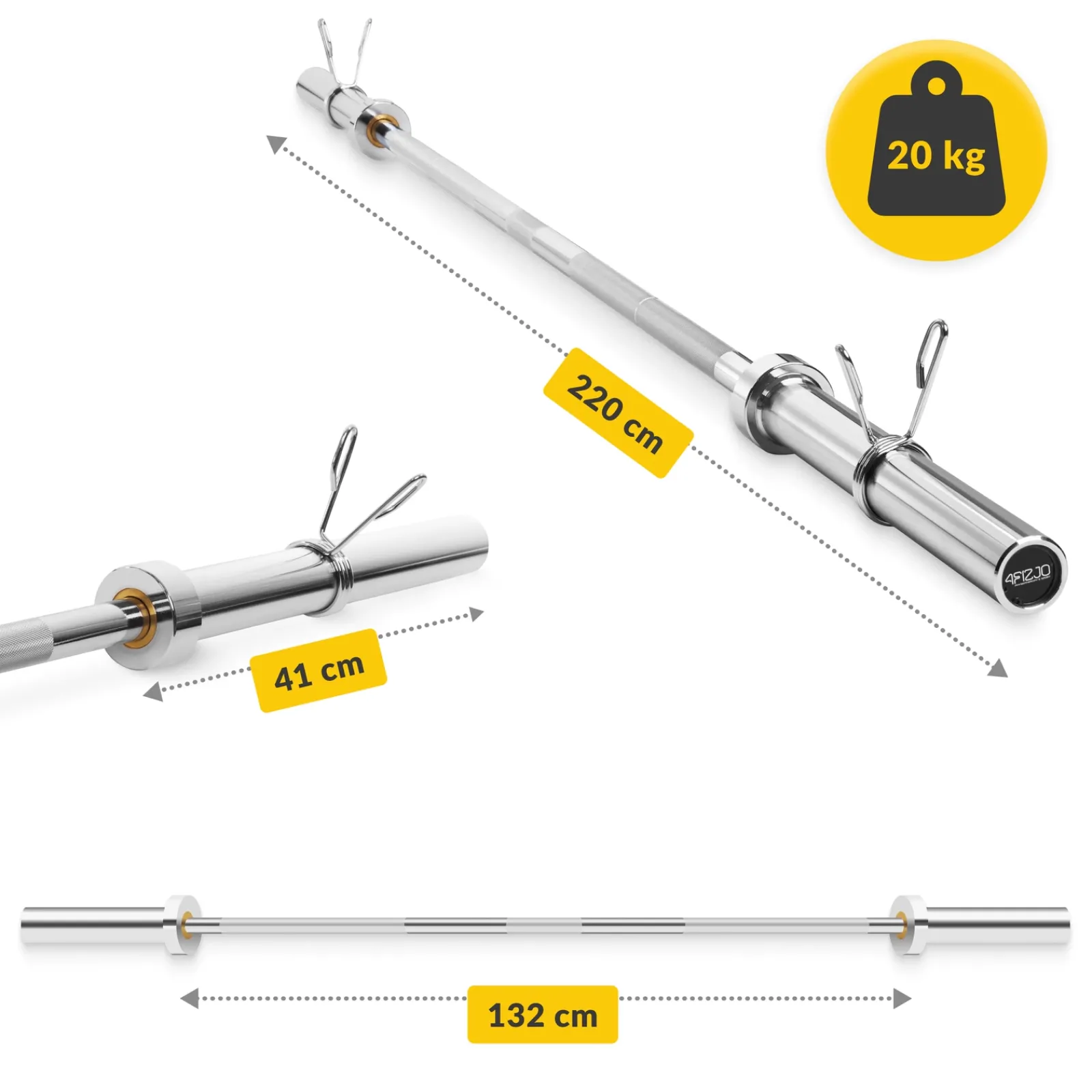 4FIZJO Gryf olimpijski prosty 220 cm z łożyskami - 20 kg Sale