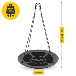 4FIZJO Huśtawka ogrodowa dla dzieci XL Bocianie Gniazdo 110 cm Czarny / Szary Hot