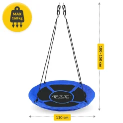 4FIZJO Huśtawka ogrodowa dla dzieci XL Bocianie Gniazdo 110 cm Czarny / Niebieski Discount