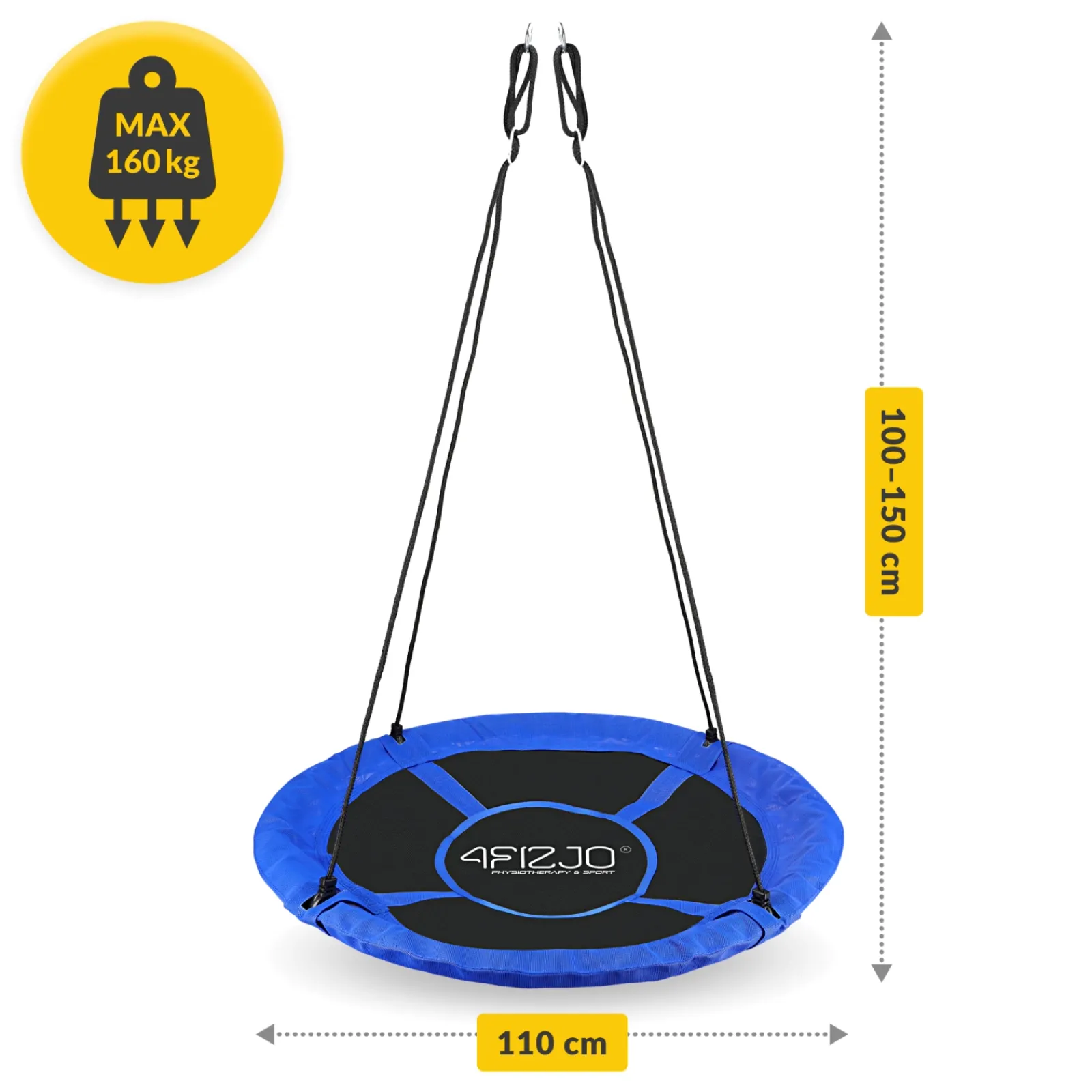 4FIZJO Huśtawka ogrodowa dla dzieci XL Bocianie Gniazdo 110 cm Czarny / Niebieski Discount