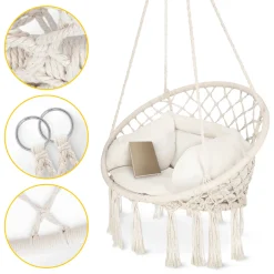 4FIZJO Huśtawka ogrodowa z poduszką BOHO beżowa Hot