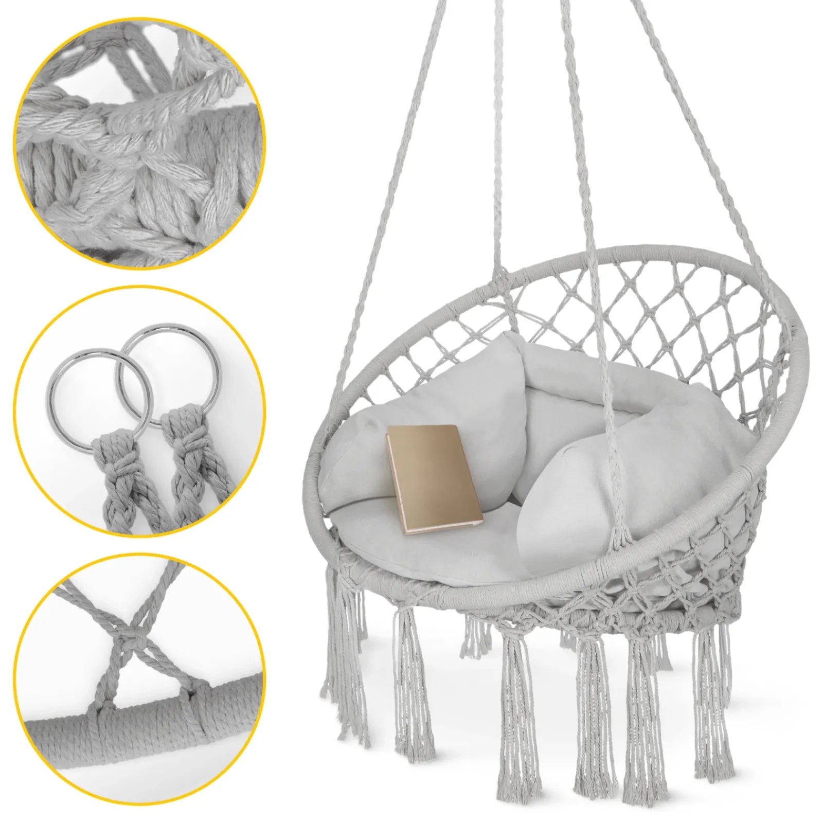 4FIZJO Huśtawka ogrodowa z poduszką BOHO szara Discount