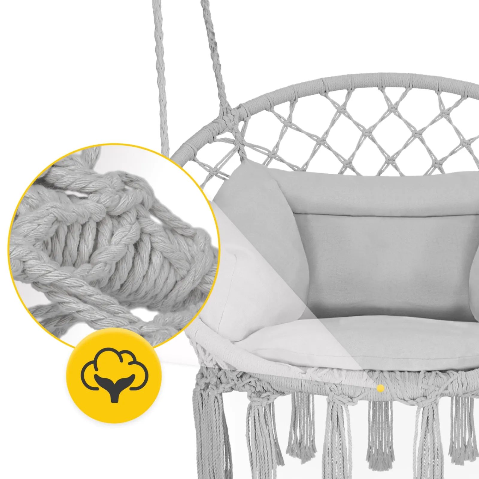 4FIZJO Huśtawka ogrodowa z poduszką BOHO szara Discount
