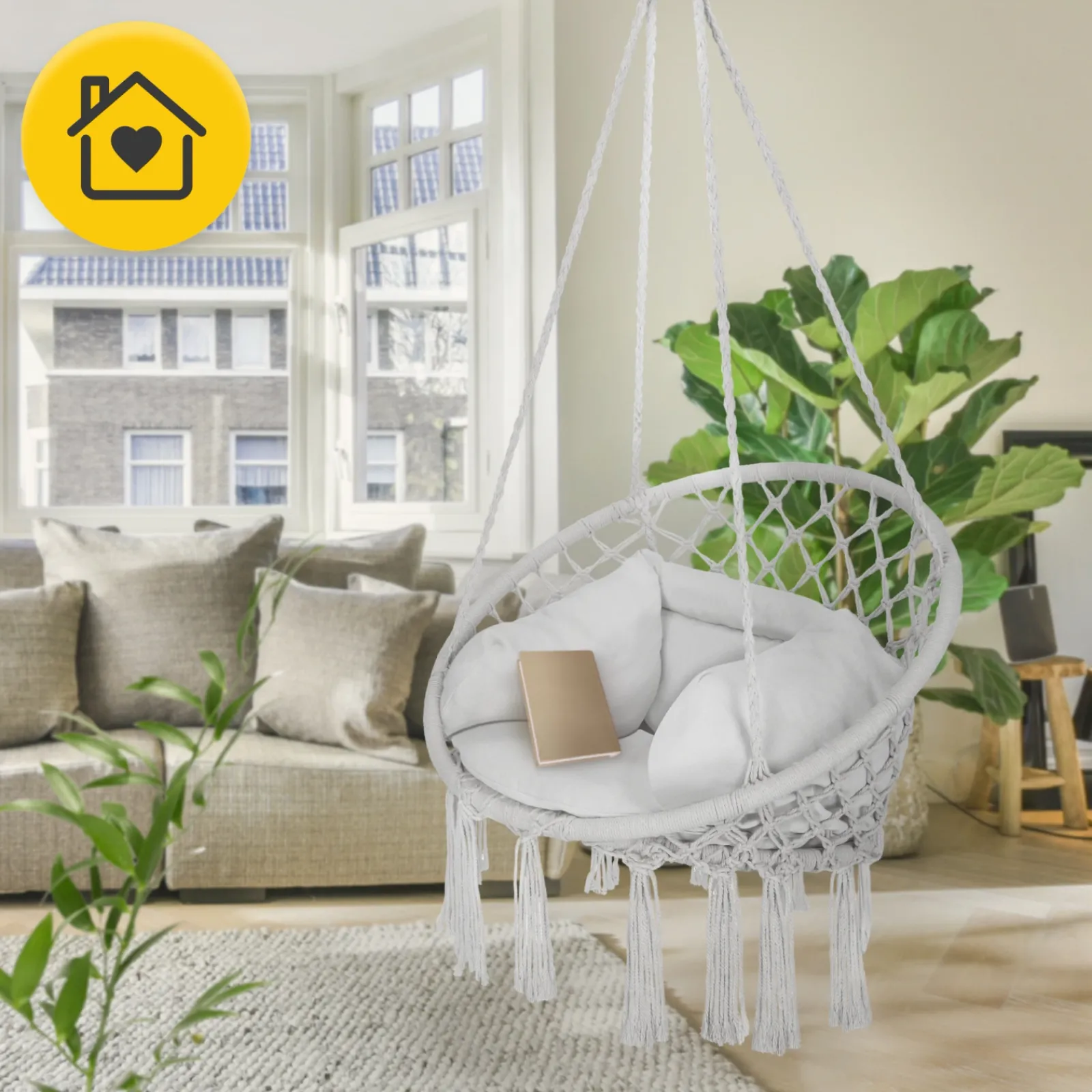 4FIZJO Huśtawka ogrodowa z poduszką BOHO szara Discount