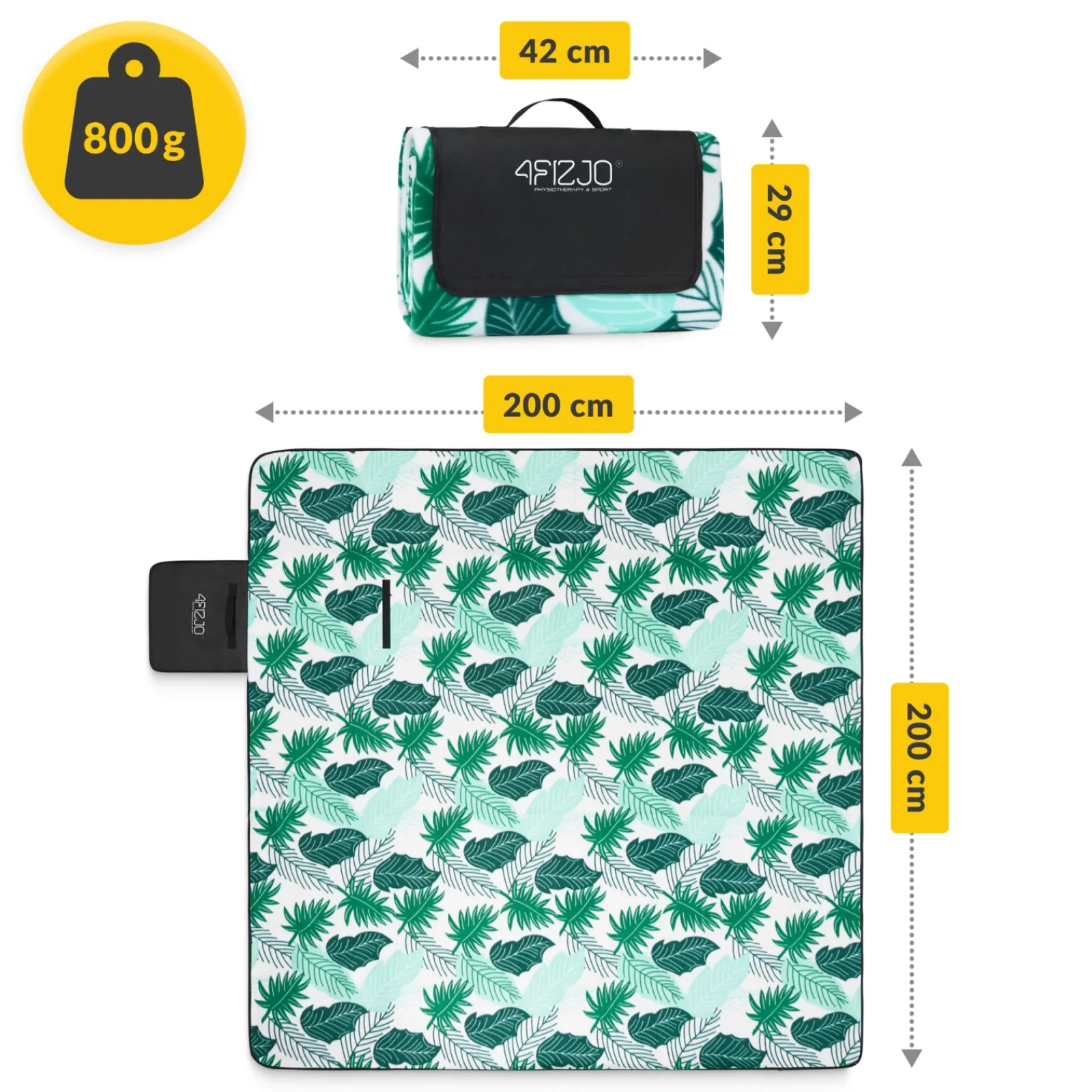 4FIZJO Koc piknikowy plażowy z izolacją 200 x 200 cm liście Outlet