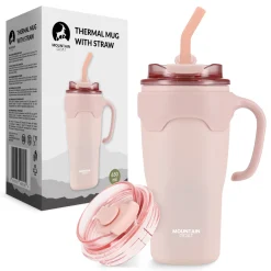 4FIZJO Kubek termiczny ze słomką 650 ml różowy Clearance