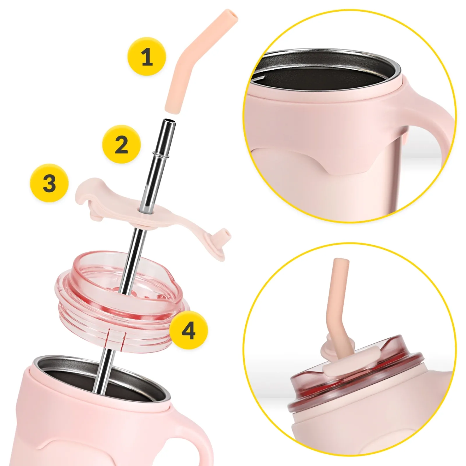 4FIZJO Kubek termiczny ze słomką 650 ml różowy Clearance