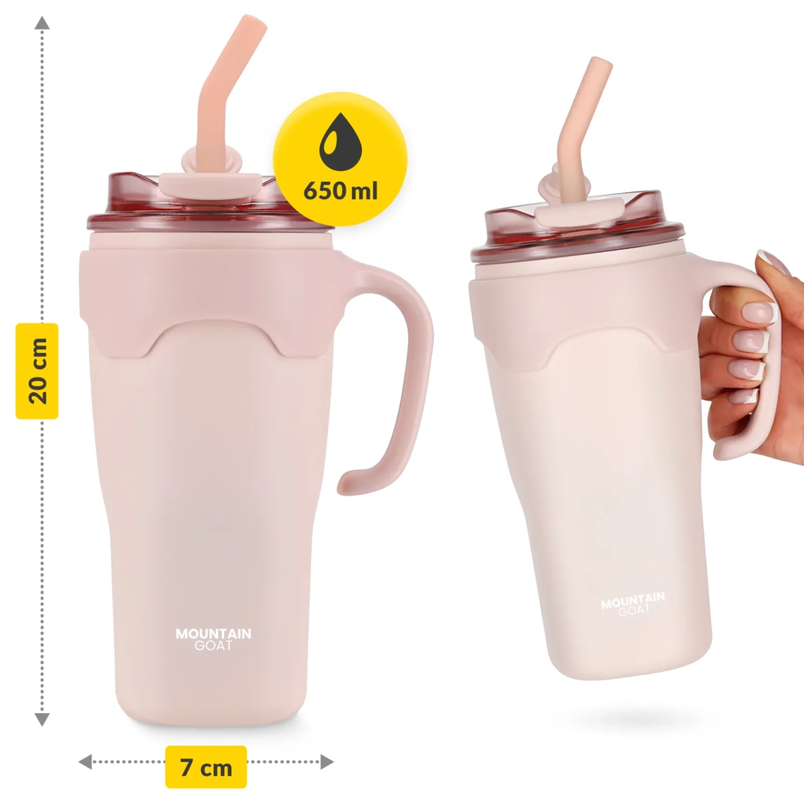 4FIZJO Kubek termiczny ze słomką 650 ml różowy Clearance