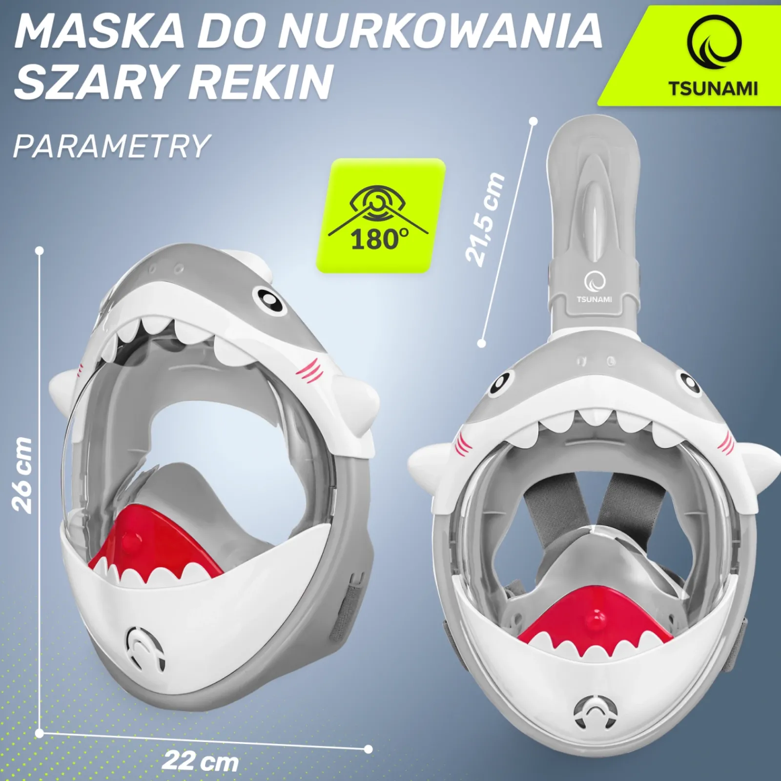 4FIZJO Maska do nurkowania dla dzieci TSUNAMI SHARK szara