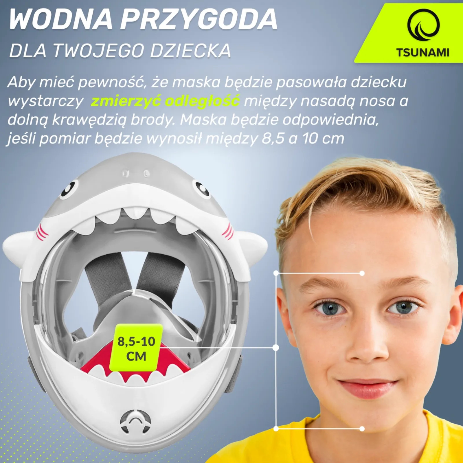 4FIZJO Maska do nurkowania dla dzieci TSUNAMI SHARK szara