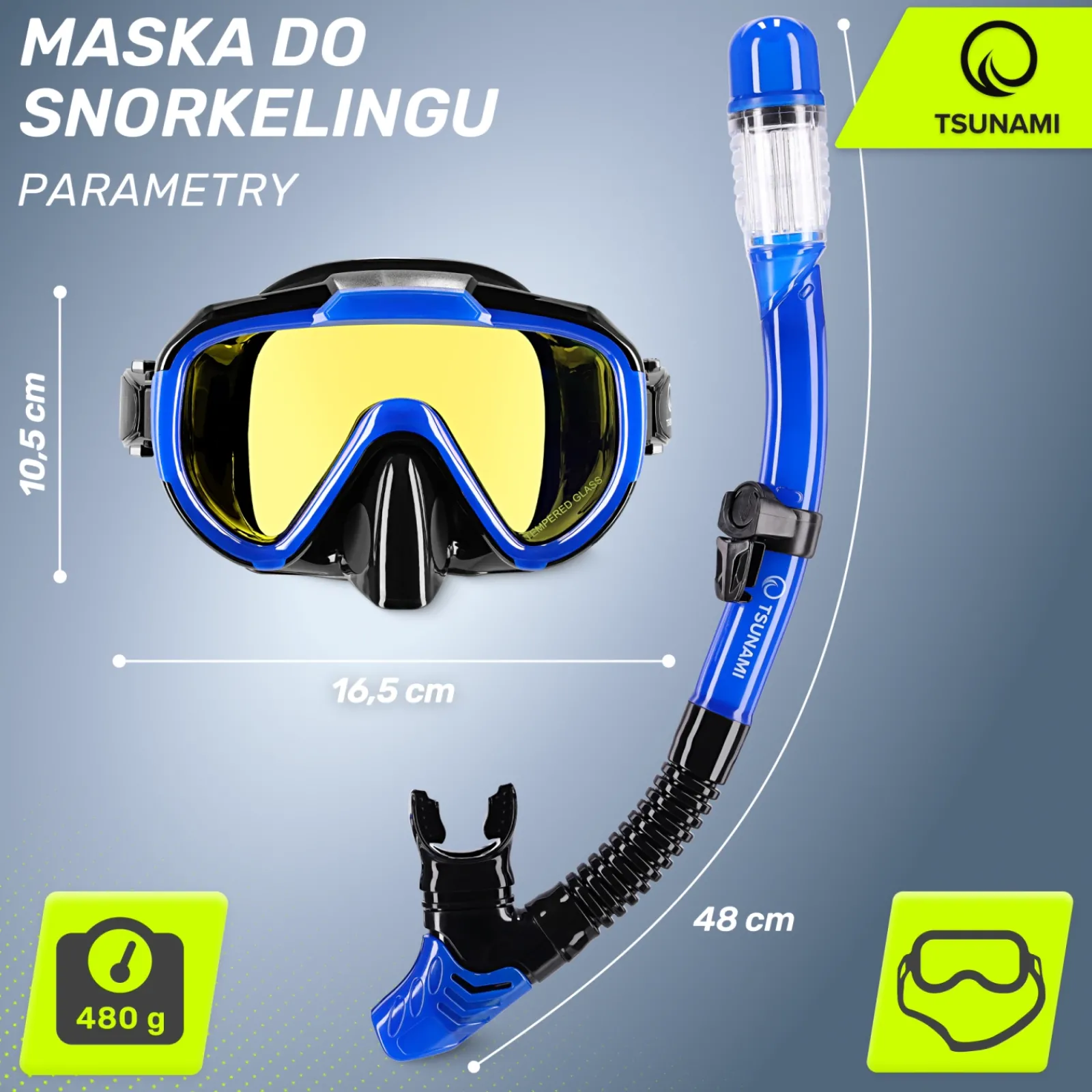 4FIZJO Maska do nurkowania snorkelingu z rurką TSUNAMI niebieska Best