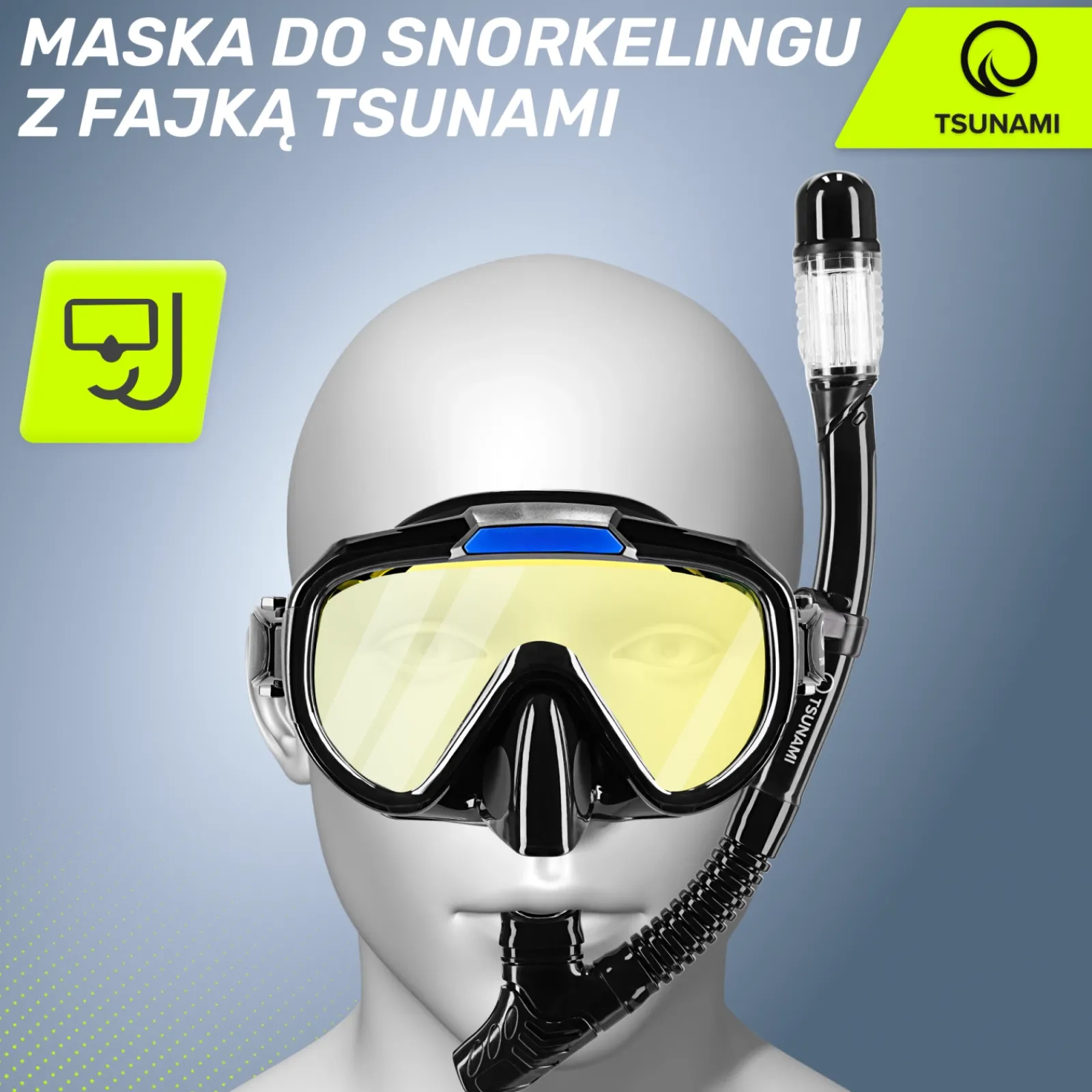 4FIZJO Maska do nurkowania snorkelingu z rurką TSUNAMI czarna Sale