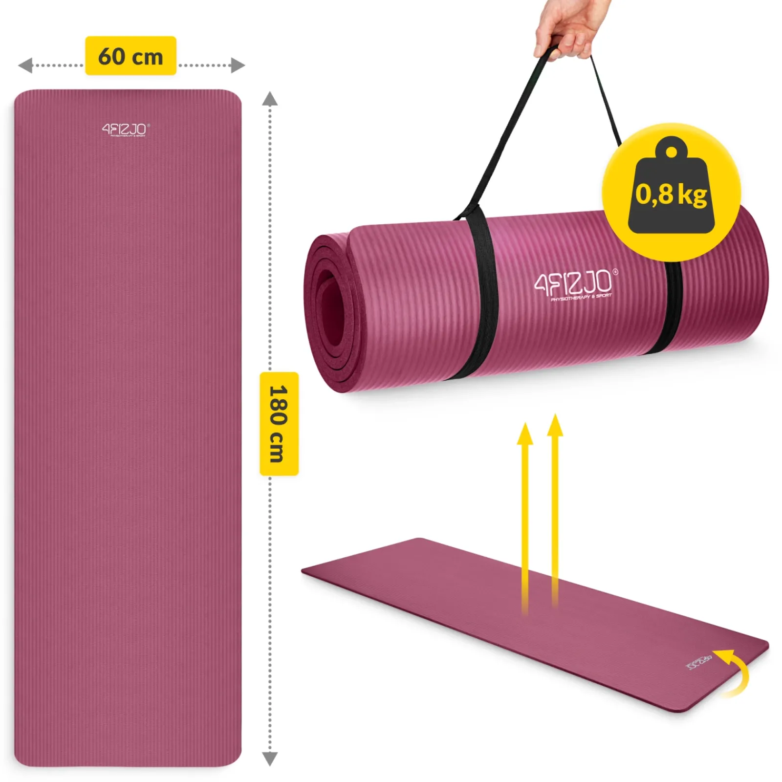 4FIZJO Mata do ćwiczeń fitness i jogi NBR 180 × 60 × 1,5 cm bordowa Online