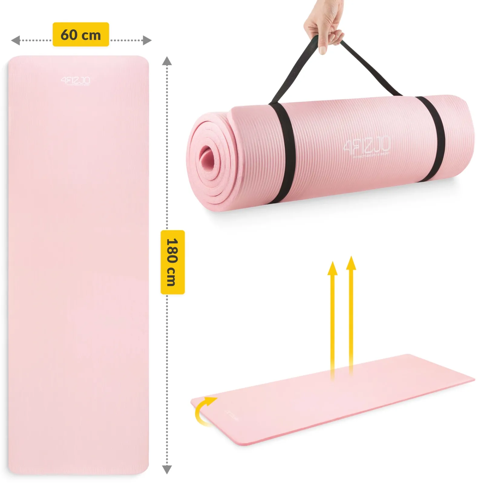 4FIZJO Mata do ćwiczeń fitness i jogi NBR 180 × 60 × 1,5 cm jasnoróżowa Outlet