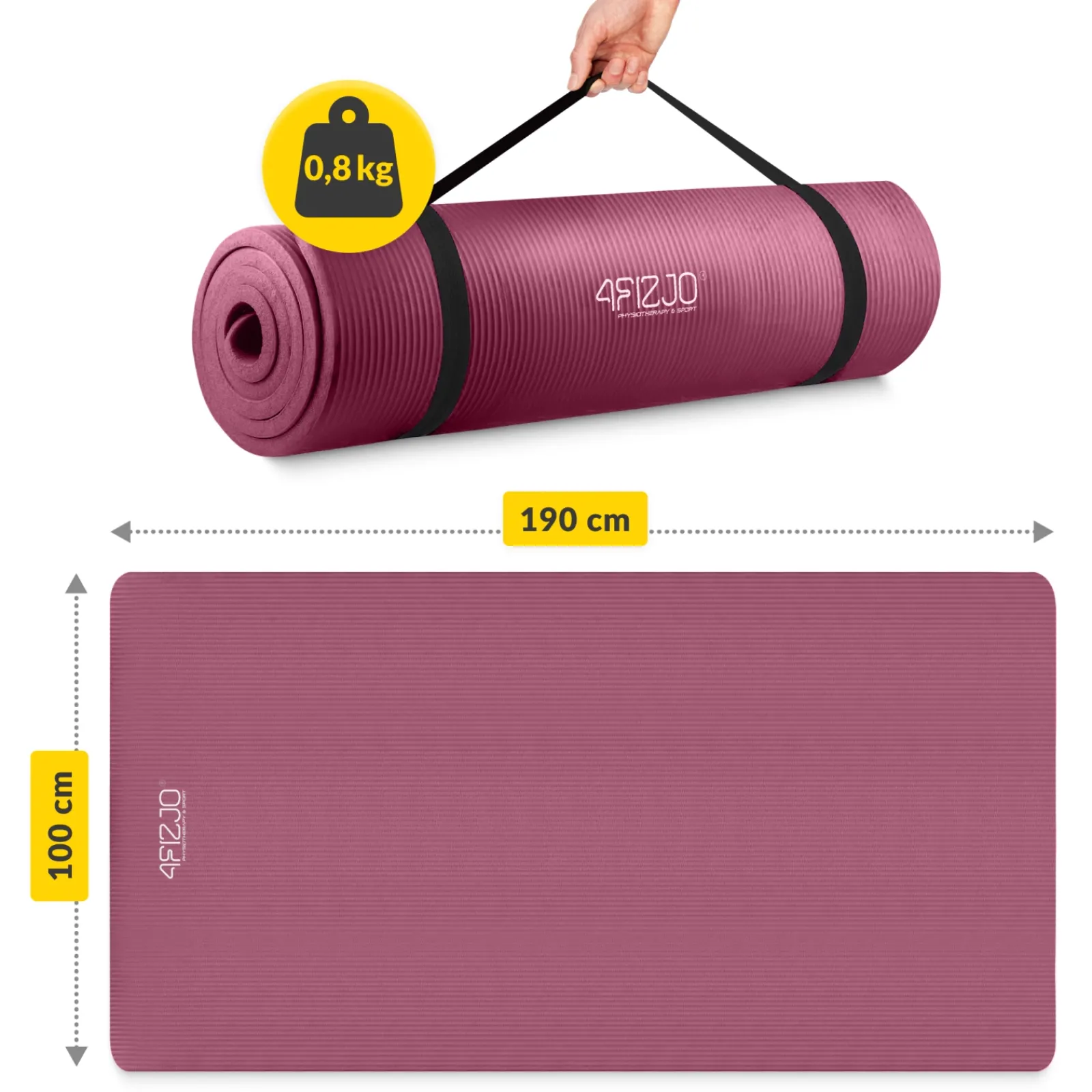 4FIZJO Mata do ćwiczeń fitness i jogi NBR 190 × 100 × 1,5 cm bordowa Clearance