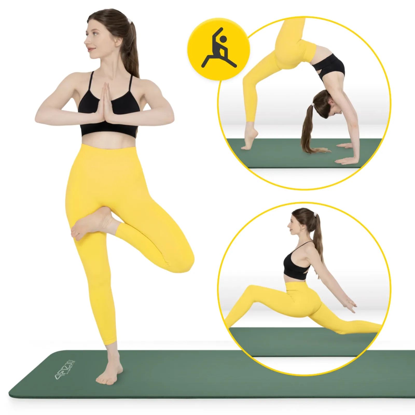 4FIZJO Mata do ćwiczeń fitness i jogi NBR 180 × 60 × 1,5 cm szałwiowa zieleń New