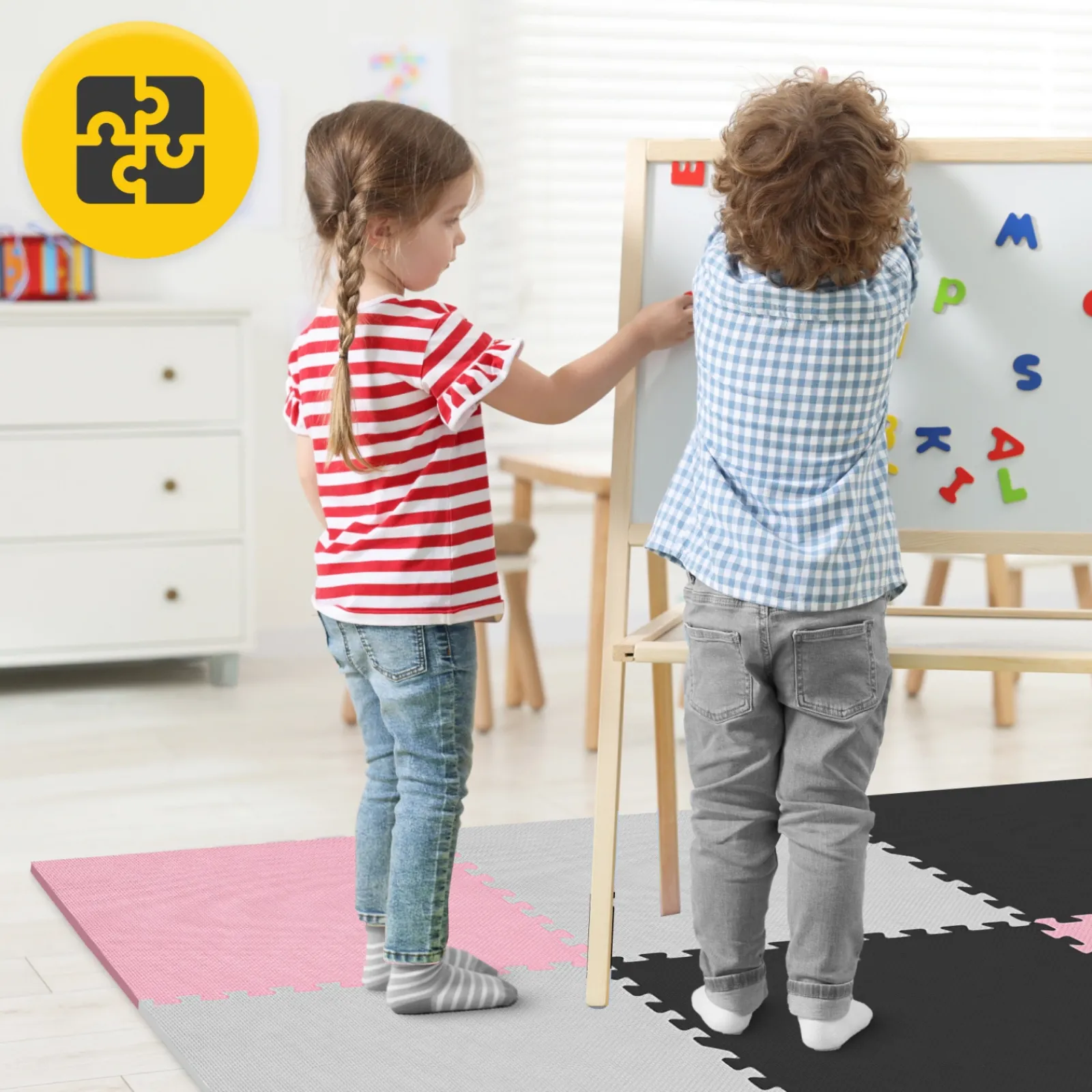 4FIZJO Mata edukacyjna dla dzieci puzzle 180 x 180 cm różowa Hot