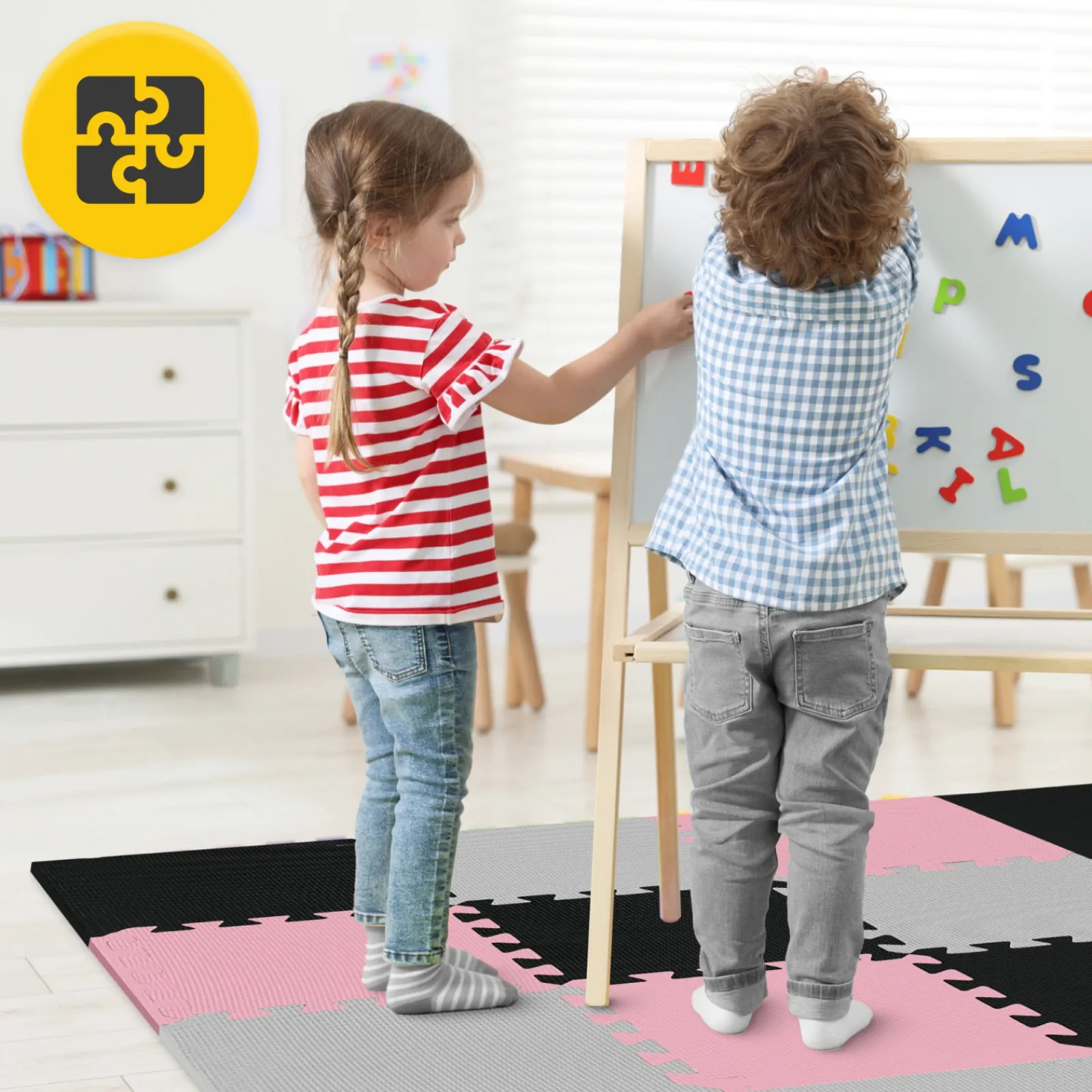 4FIZJO Mata edukacyjna dla dzieci puzzle 90 x 90 cm różowa Clearance