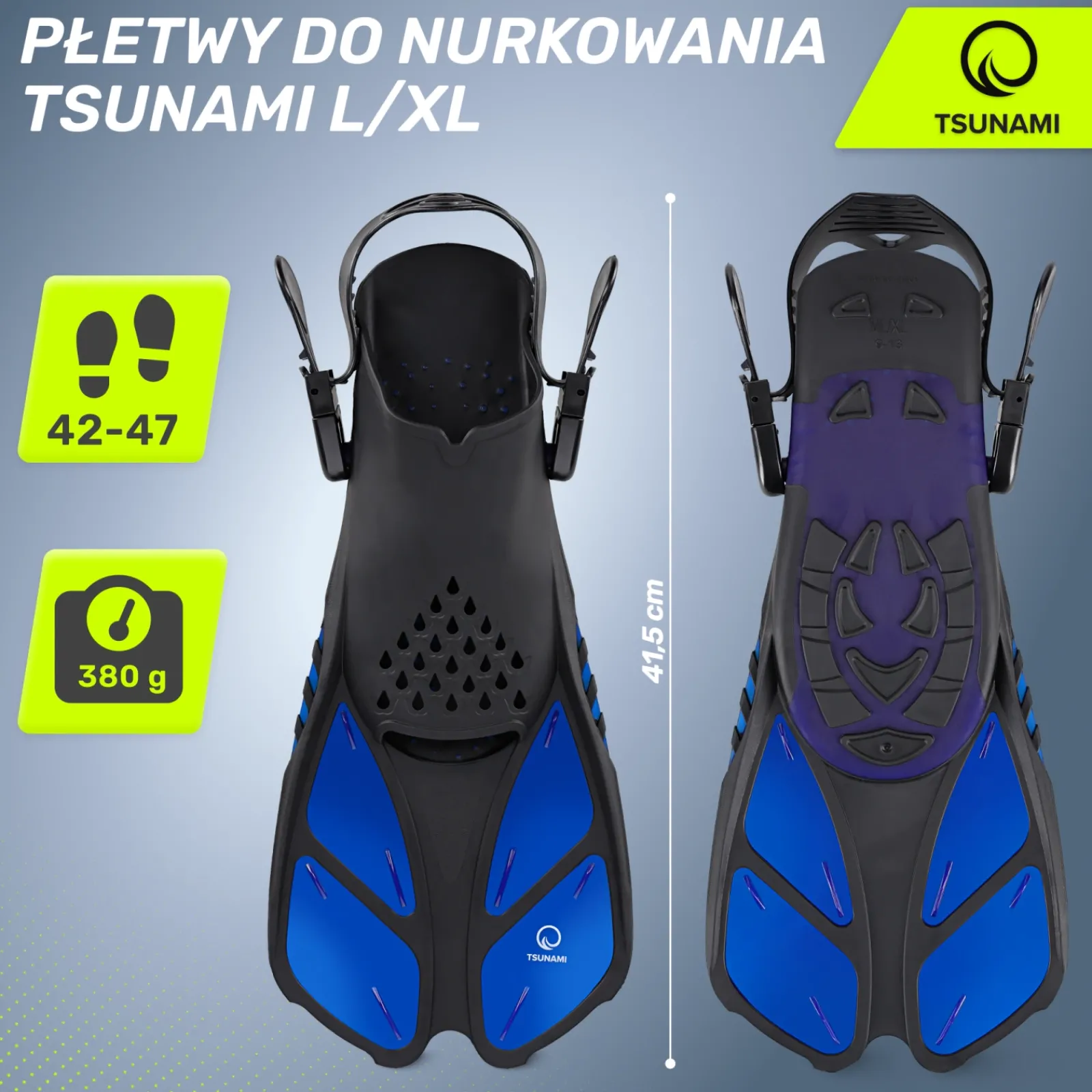 4FIZJO Płetwy do pływania TSUNAMI L/XL granatowe Niebieski / Czarny Discount