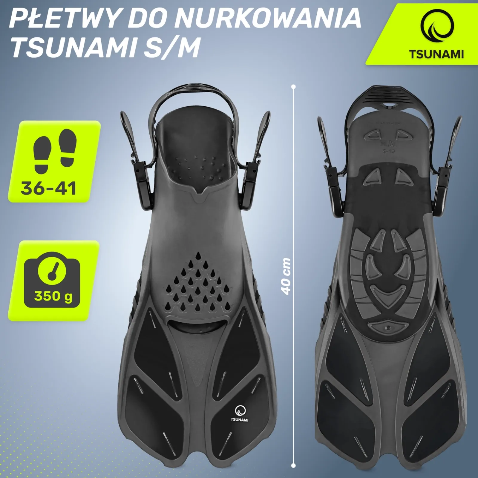 4FIZJO Płetwy do pływania TSUNAMI S/M szare Czarny / Szary Outlet
