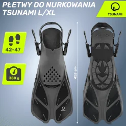 4FIZJO Płetwy do pływania TSUNAMI L/XL szare Czarny / Szary Hot