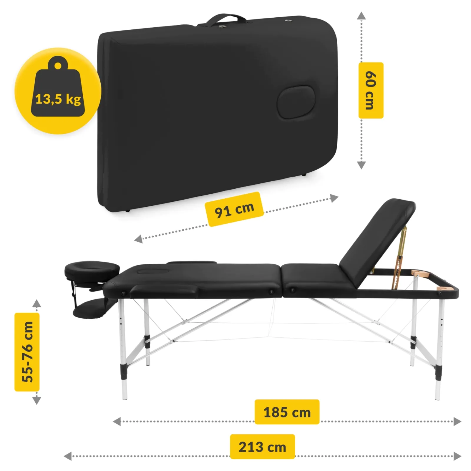 4FIZJO Stół do masażu aluminiowy z regulacją blatu 60 cm czarny