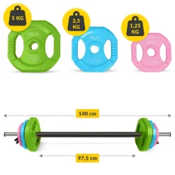 4FIZJO Sztanga treningowa z obciążeniem żeliwnym 20 kg Best