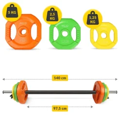 4FIZJO Sztanga treningowa z obciążeniem żeliwnym 20 kg
