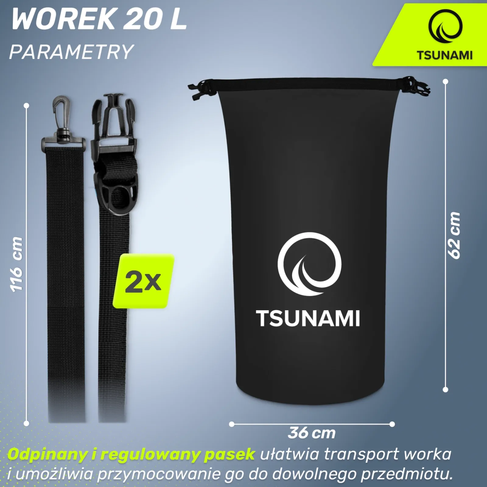 4FIZJO Worek wodoodporny 20 litrów TSUNAMI czarny Outlet